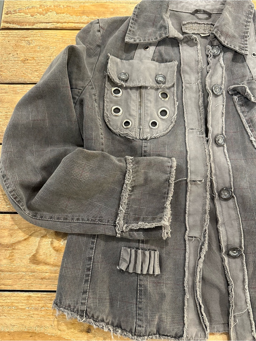 Miss Luna Distressed Utility Moto Jacket Y2K Grunge Avant Garde Patchwork M - Picture 6 of 16